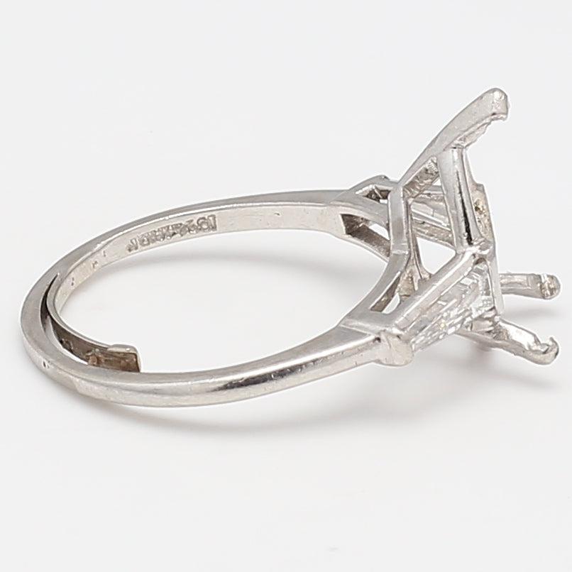 0.70 Carat Baguette Shape G VS1 Diamond 14 Karat White Gold Semi Mount Ring