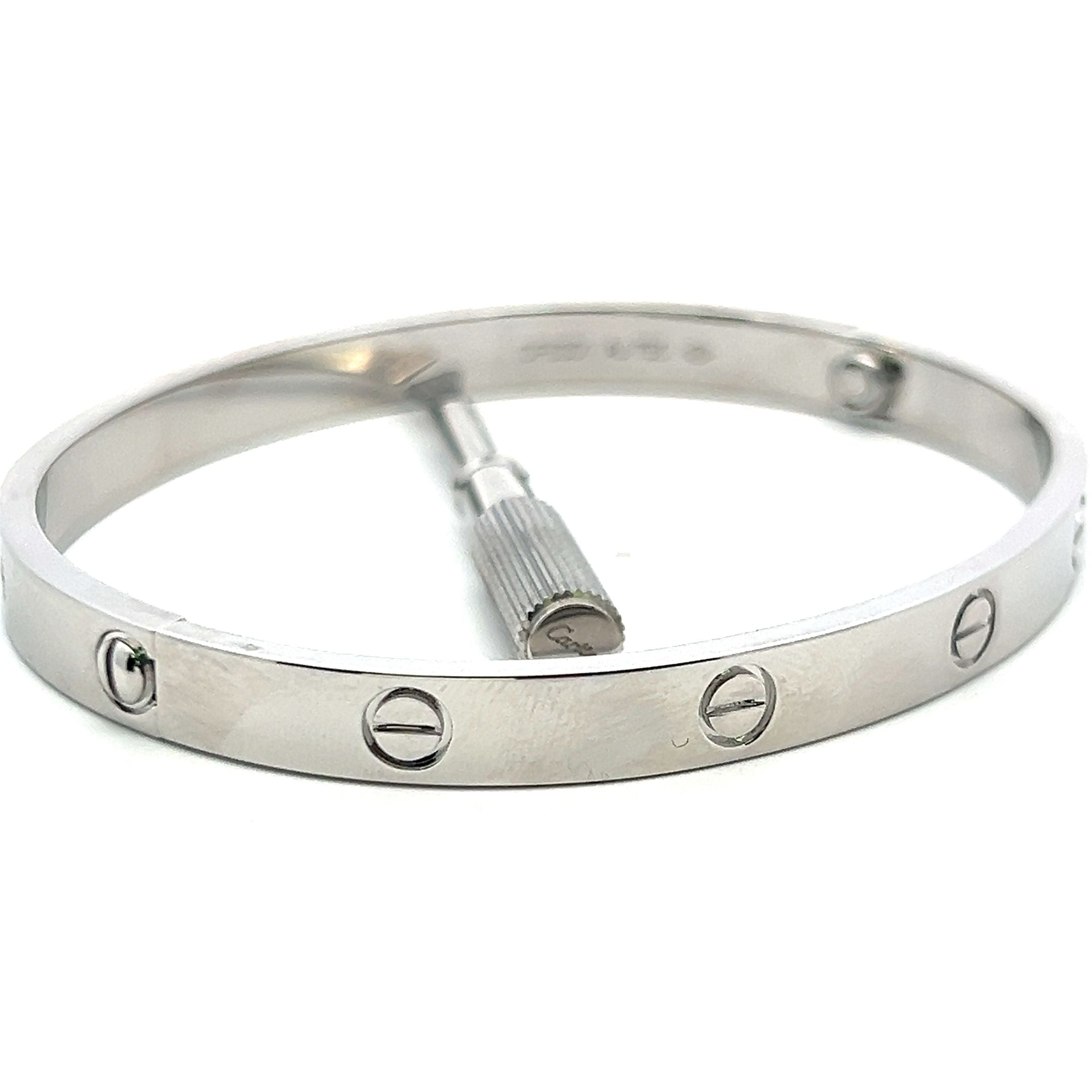Cartier 18 Karat White Gold Bangle Love Bracelet Size 19