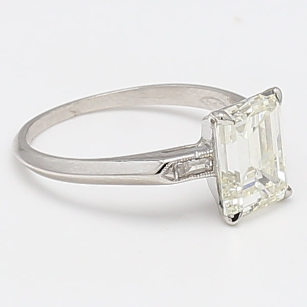 2.08 Carat Emerald Cut and Baguette Shape Diamond Platinum Engagement Ring