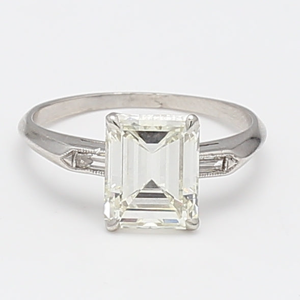 2.08 Carat Emerald Cut and Baguette Shape Diamond Platinum Engagement Ring