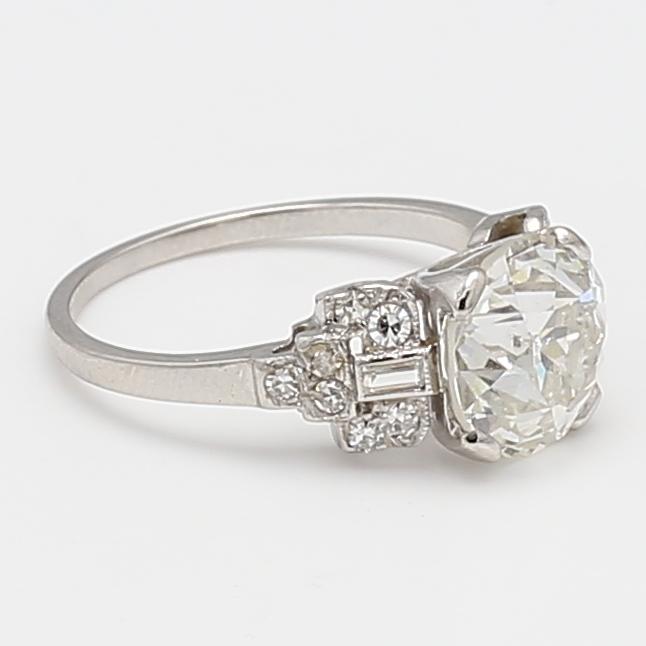 Platinum Art Deco Ring 2.97ct Old European & Baguette Diamonds Size 5 J-SI2 GIA