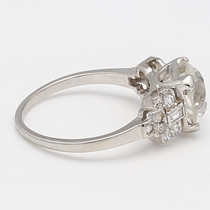 Platinum Art Deco Ring 2.97ct Old European & Baguette Diamonds Size 5 J-SI2 GIA