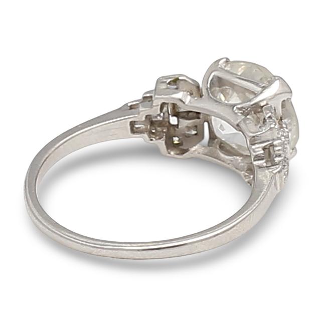 2.97 Carat Old European Cut and Baguette Shape Diamond Platinum Art Deco Ring