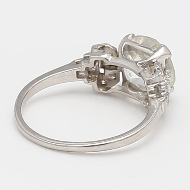 Platinum Art Deco Ring 2.97ct Old European & Baguette Diamonds Size 5 J-SI2 GIA