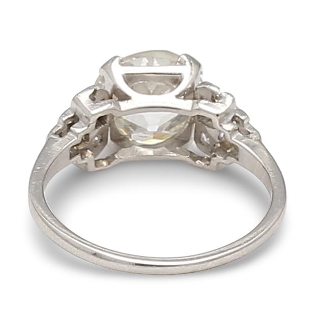 2.97 Carat Old European Cut and Baguette Shape Diamond Platinum Art Deco Ring