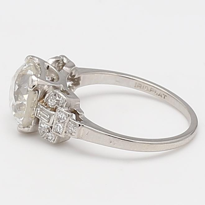 Platinum Art Deco Ring 2.97ct Old European & Baguette Diamonds Size 5 J-SI2 GIA