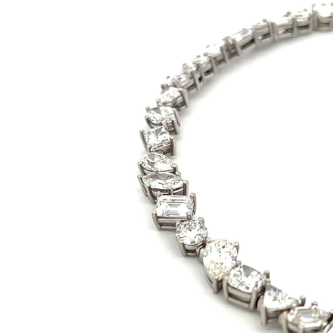 14.87 Carat Mixed Cut G–H SI2 Diamond 14K White Gold Link Tennis Bracelet