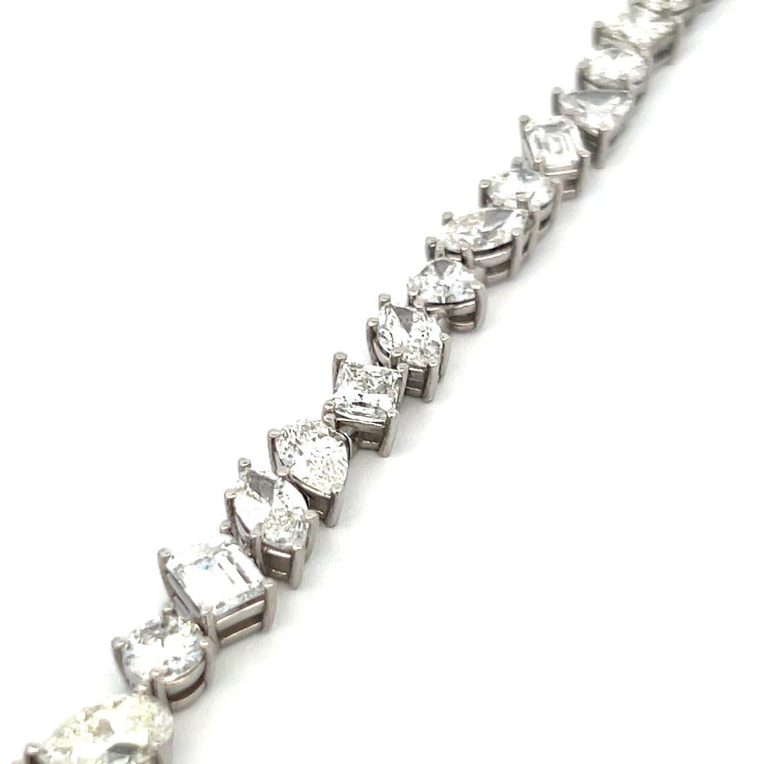 14.87 Carat Mixed Cut G–H SI2 Diamond 14K White Gold Link Tennis Bracelet