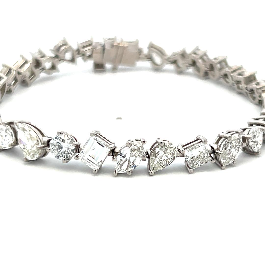 14.87 Carat Mixed Cut G–H SI2 Diamond 14K White Gold Link Tennis Bracelet