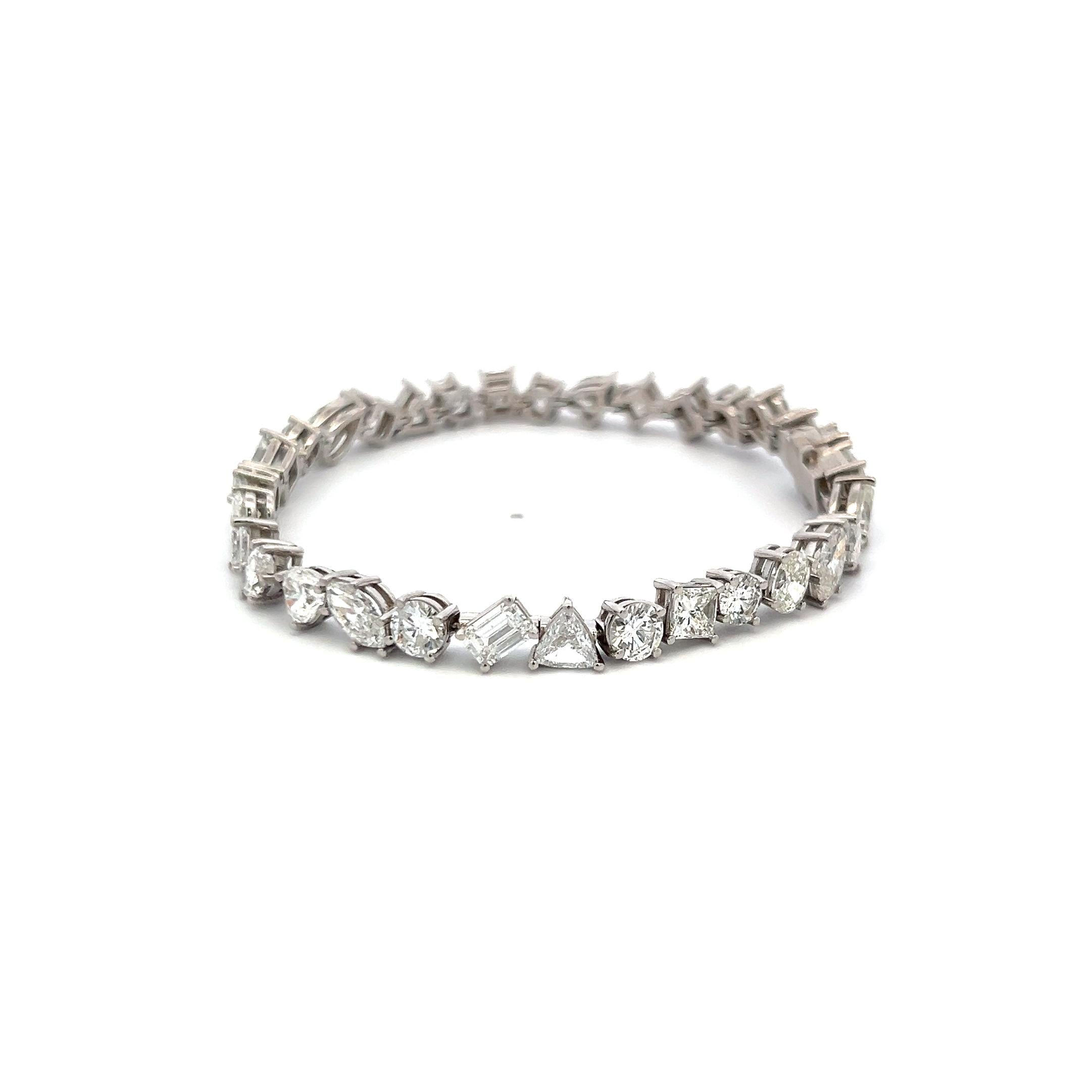 14.87 Carat Mixed Cut G–H SI2 Diamond 14K White Gold Link Tennis Bracelet