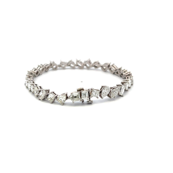 14.87 Carat Mixed Shape G-H SI Diamond 14 Karat White Gold Tennis Bracelet