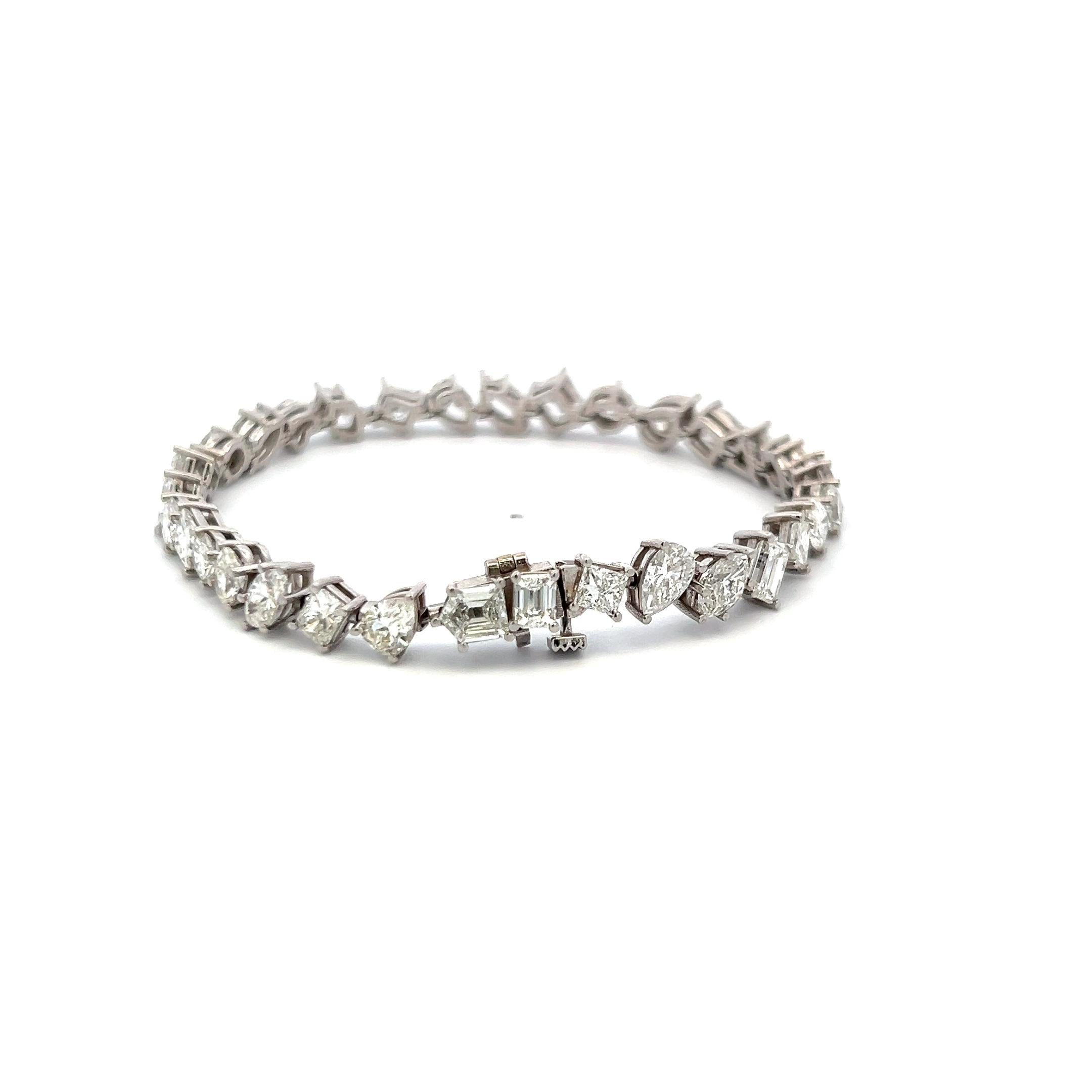 14.87 Carat Mixed Cut G–H SI2 Diamond 14K White Gold Link Tennis Bracelet