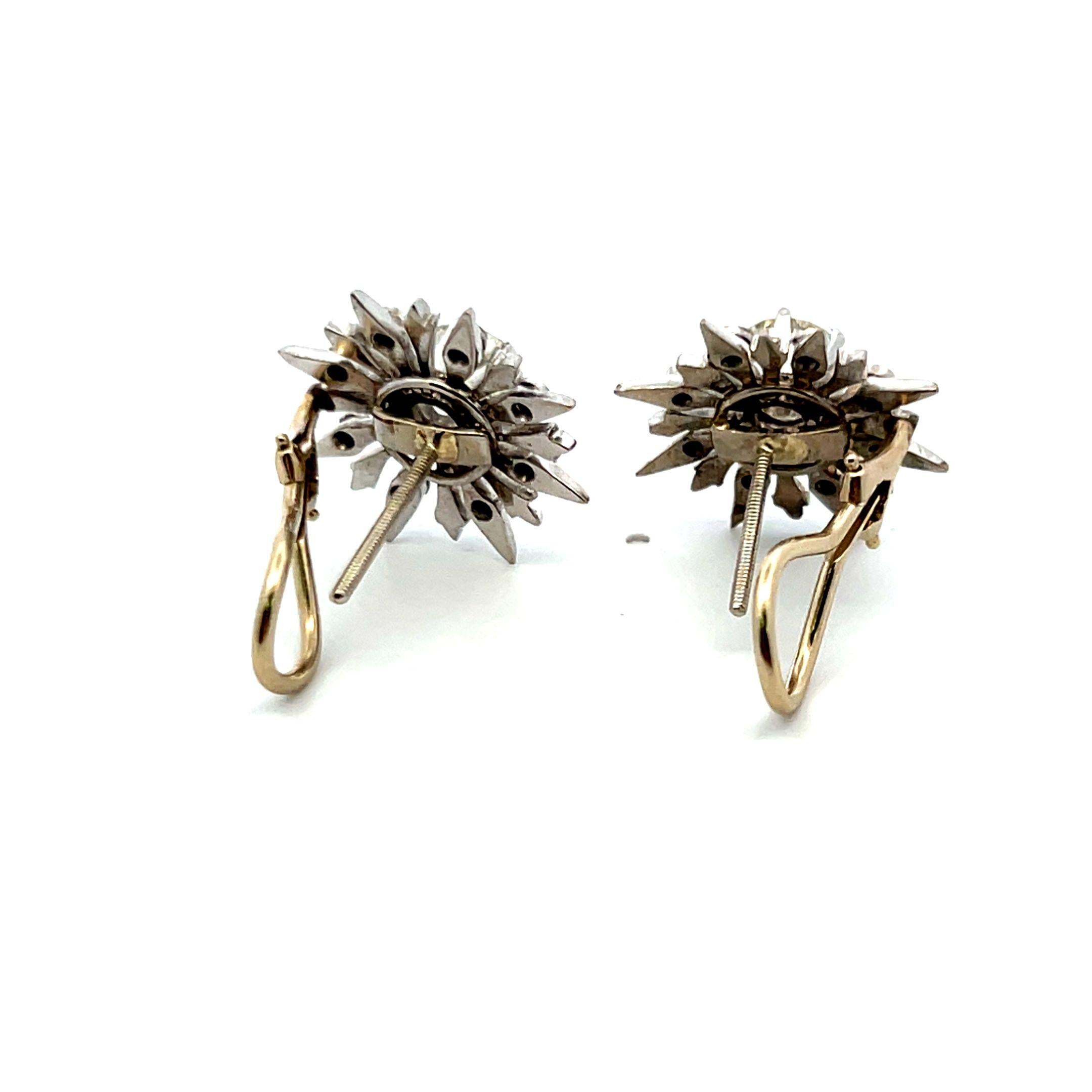 14K White Gold Clip On Earrings with 2.42 Carat Old European Cut Diamonds