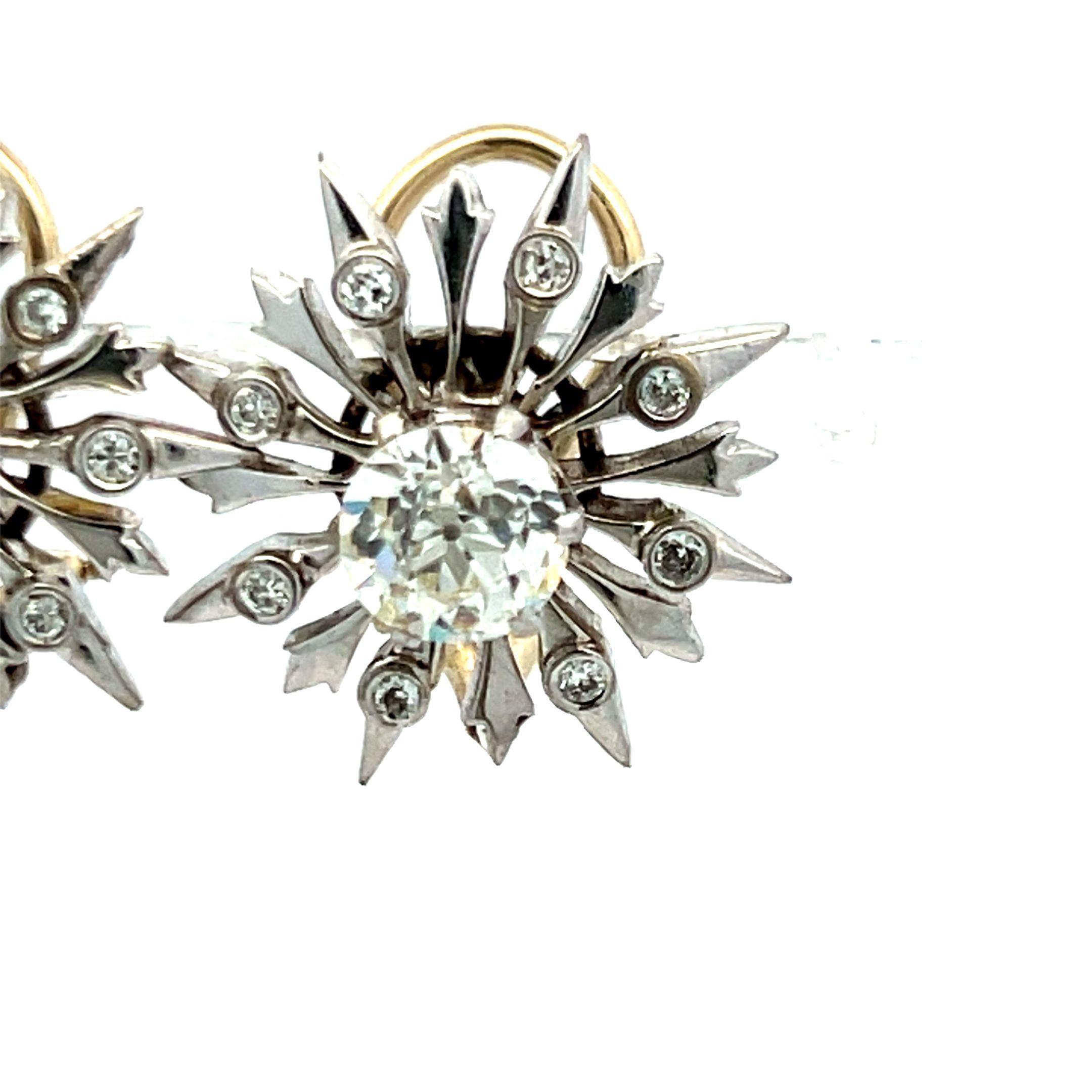 14K White Gold Clip On Earrings with 2.42 Carat Old European Cut Diamonds