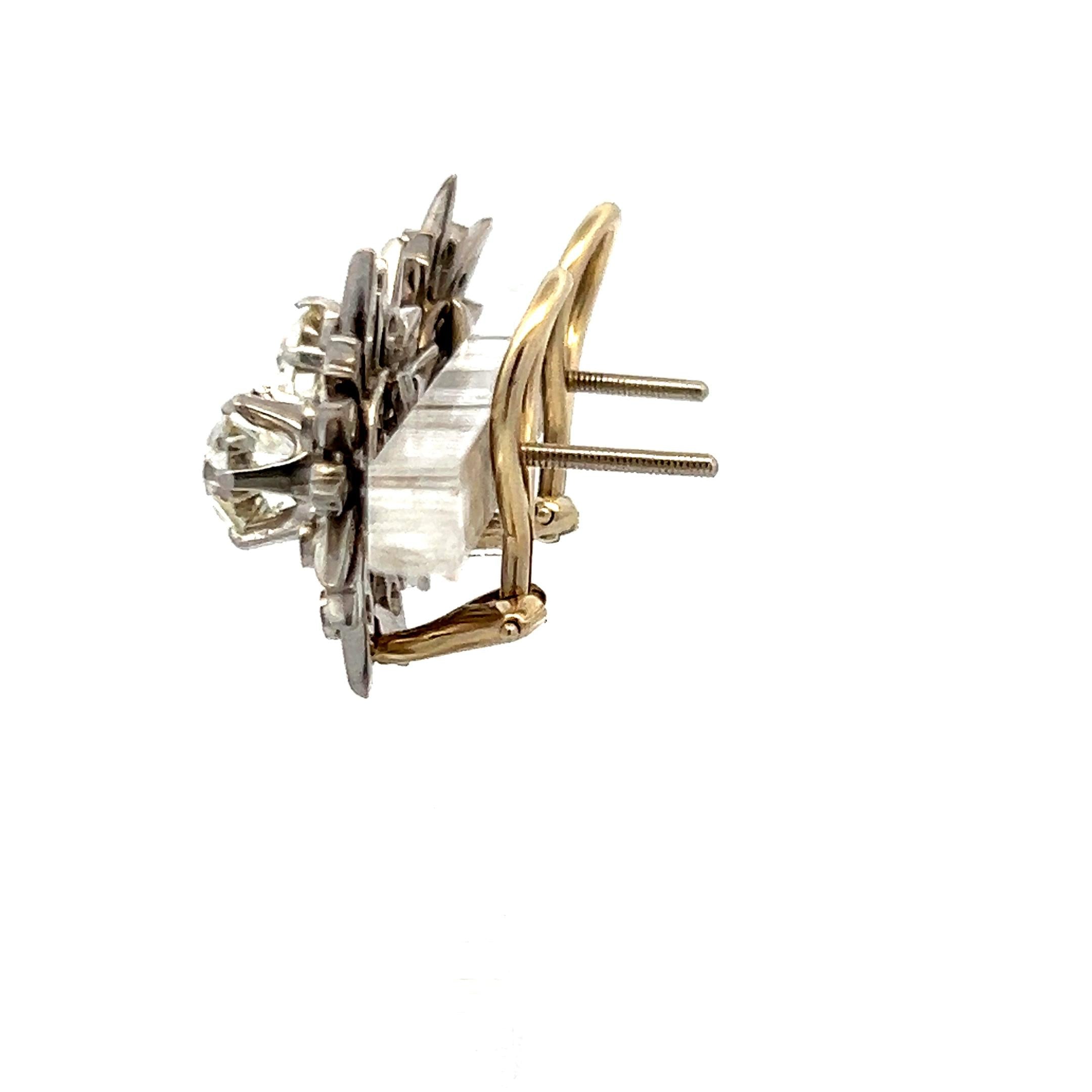 14K White Gold Clip On Earrings with 2.42 Carat Old European Cut Diamonds