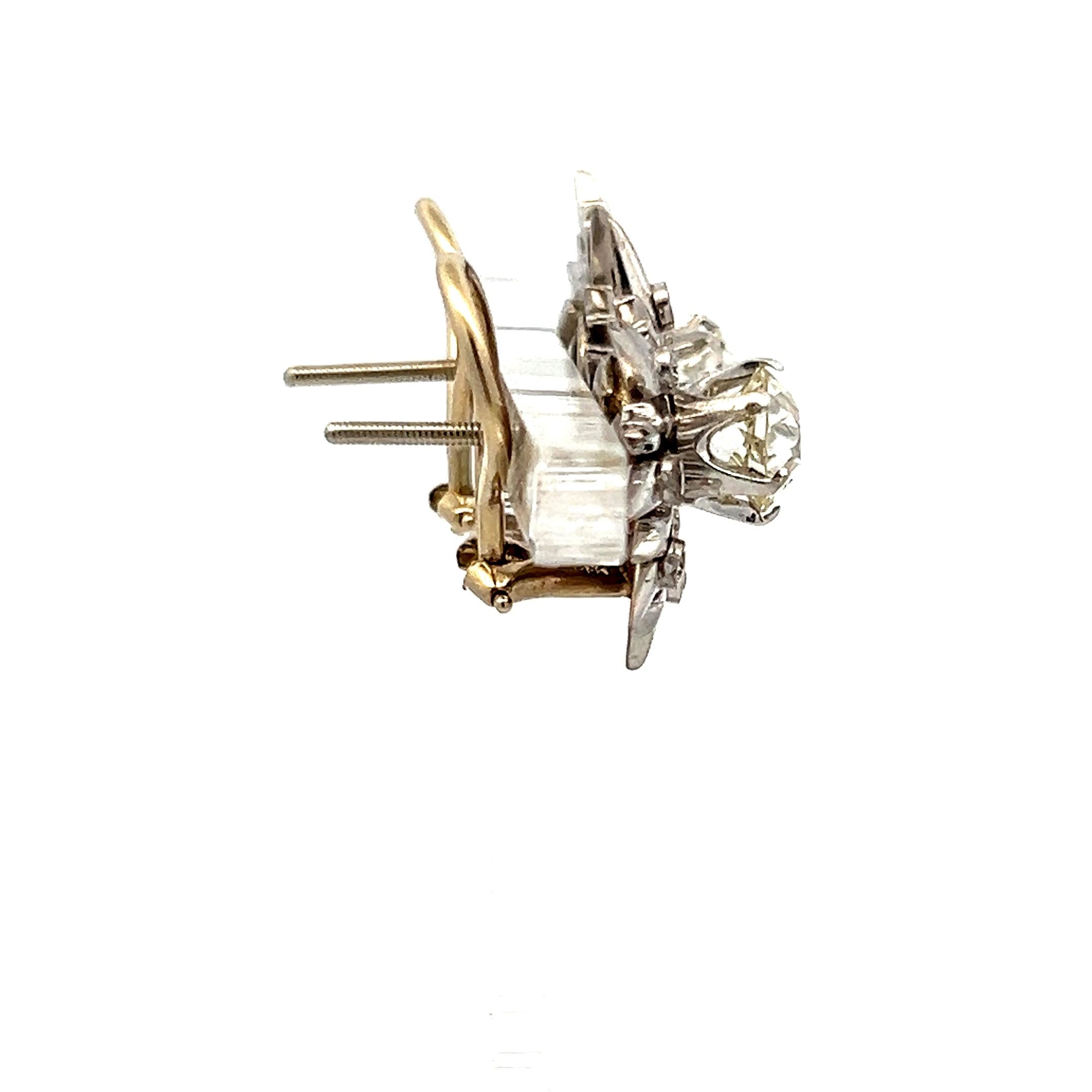14K White Gold Clip On Earrings with 2.42 Carat Old European Cut Diamonds