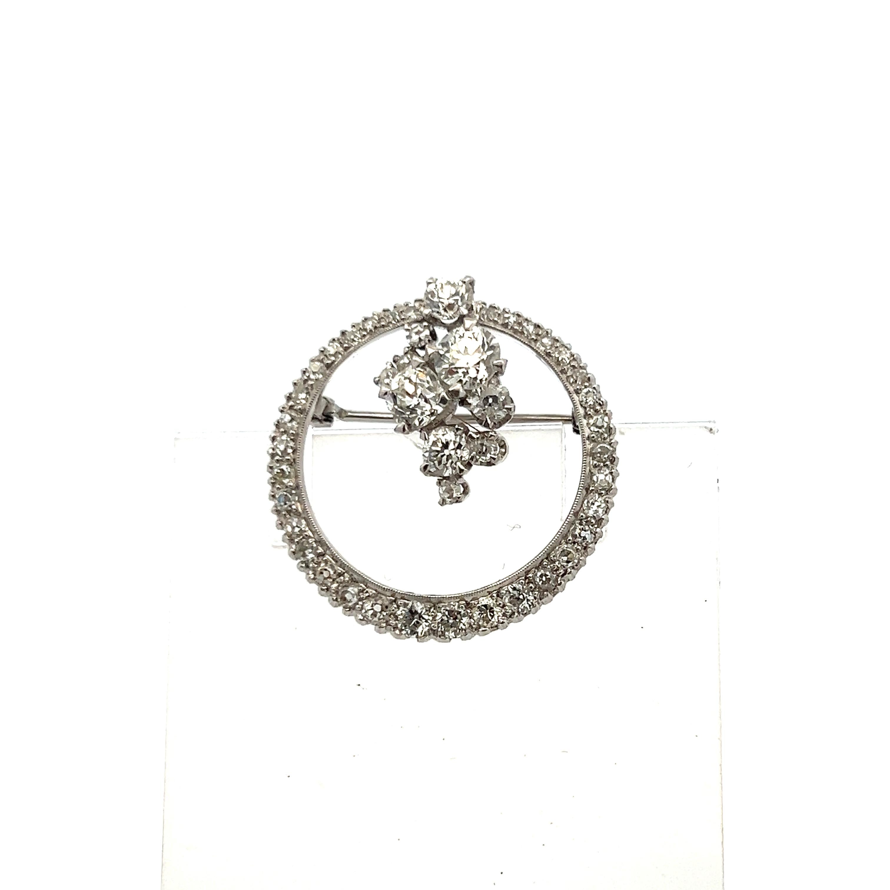 3.00 Carat Old European Cut I-H SI1-SI2 Diamond Platinum Pin