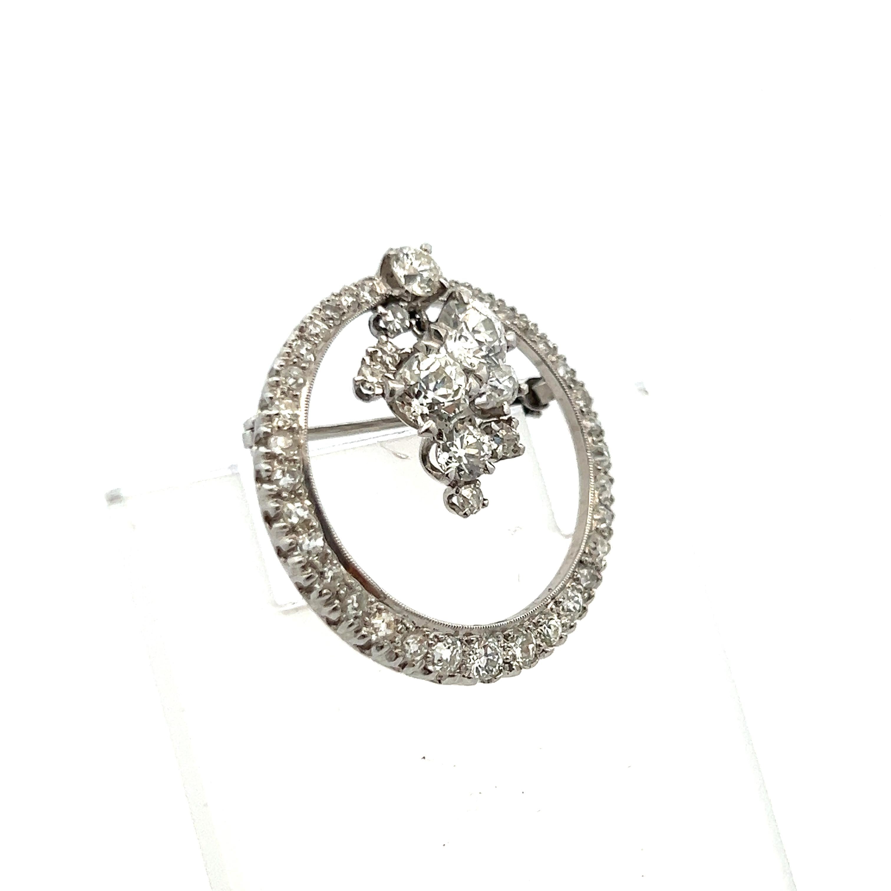 3.00 Carat Old European Cut I-H SI1-SI2 Diamond Platinum Pin