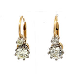 2.11 Carat Old European Cut Diamond 18K Gold/Platinum Leverback Earrings