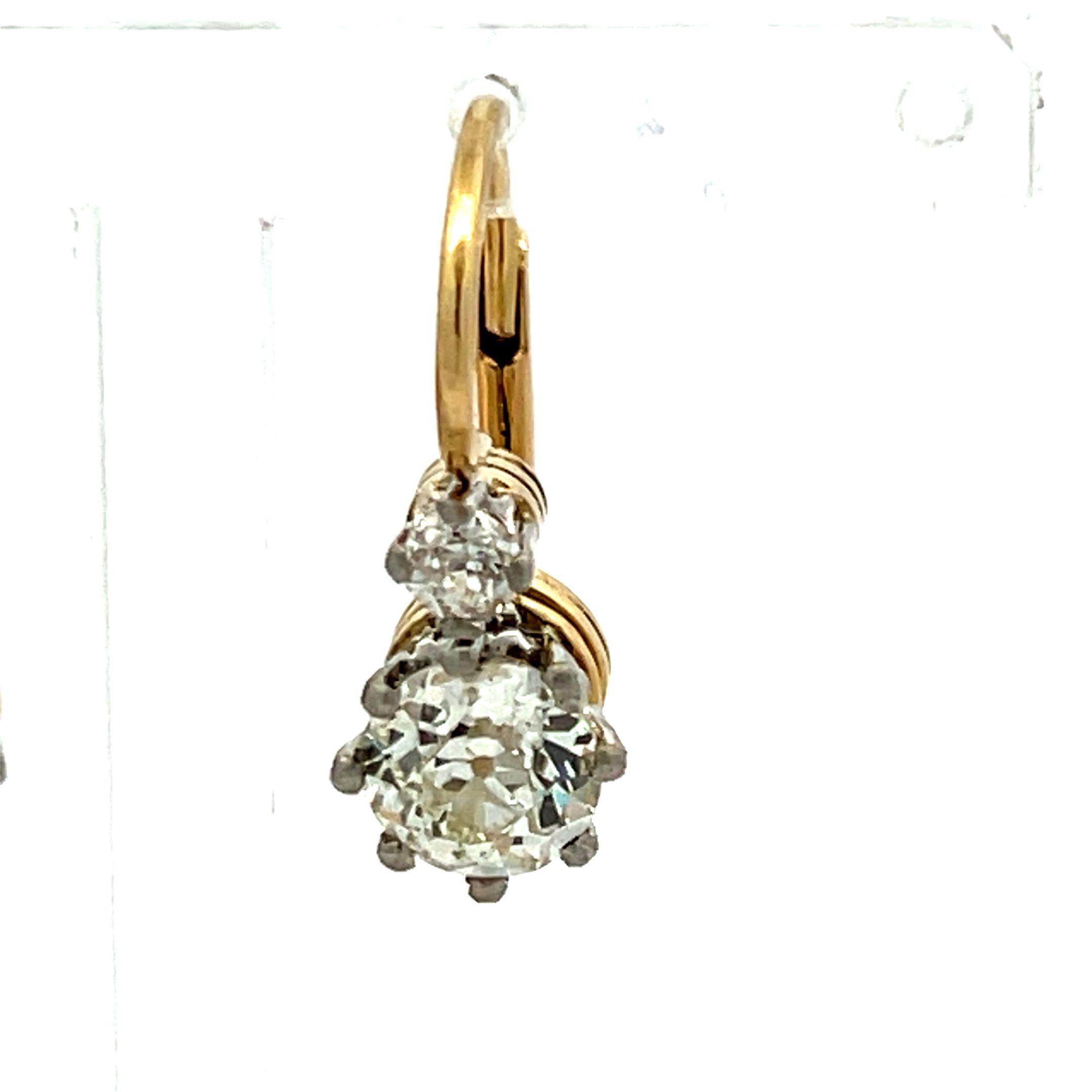 2.11ct Old European & Brilliant Cut O VS2 Diamond Two-Tone Leverback Earrings