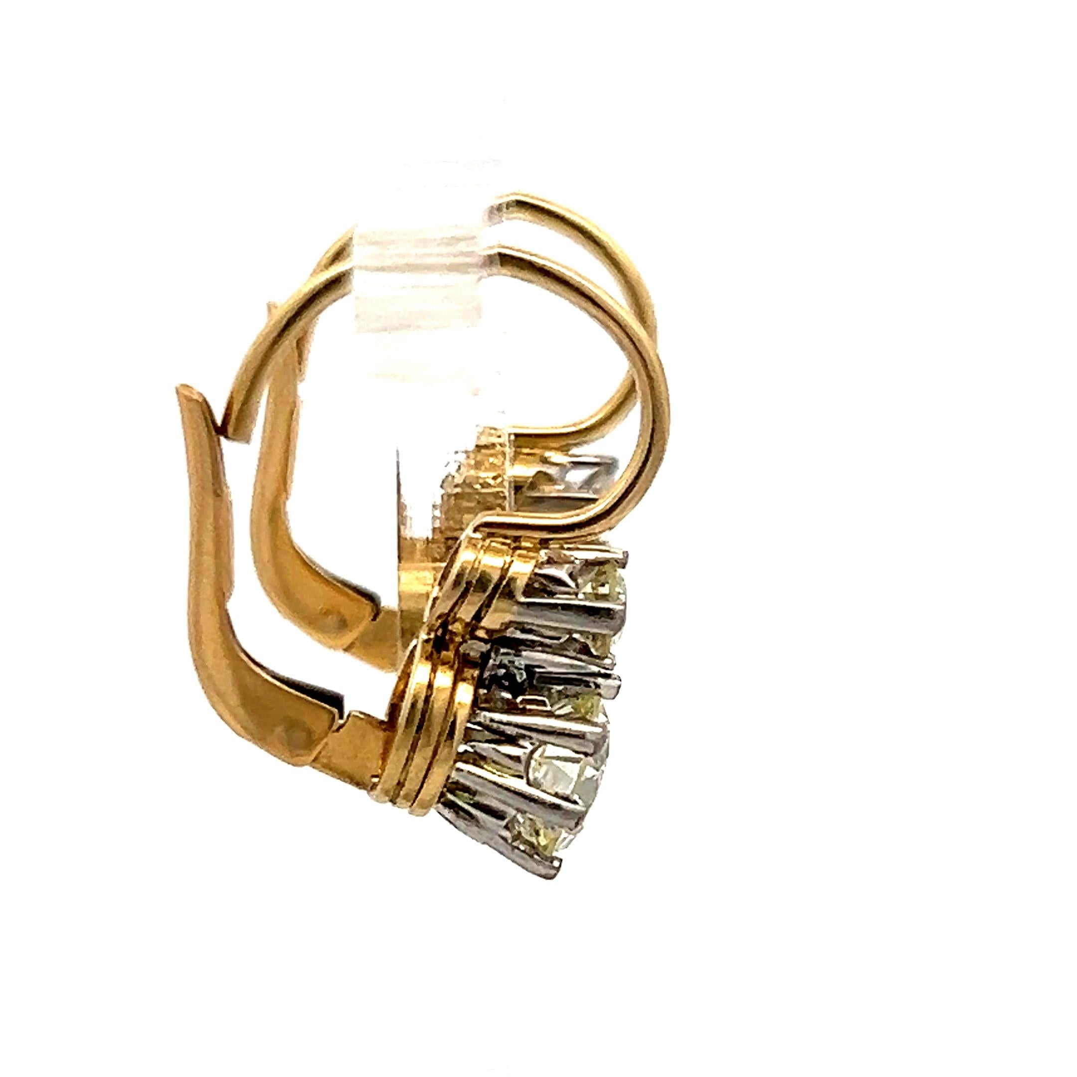 2.11ct Old European & Brilliant Cut O VS2 Diamond Two-Tone Leverback Earrings