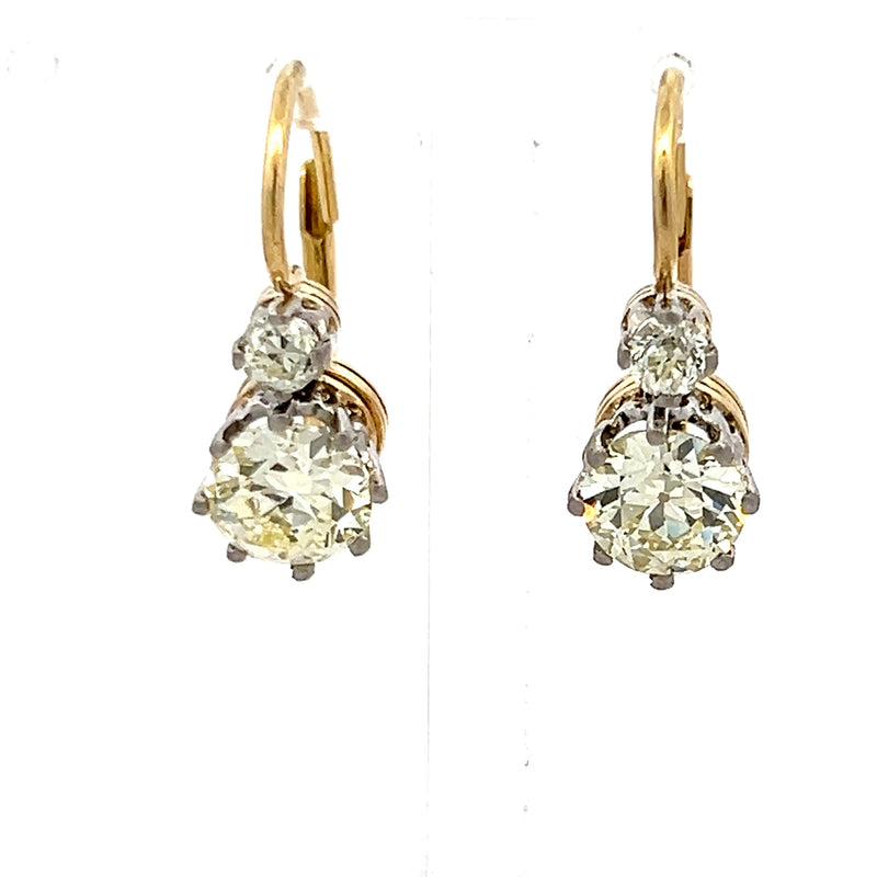 3.22 Carat Old European Q-VVS Diamond 18K Gold/Platinum Leverback Earrings