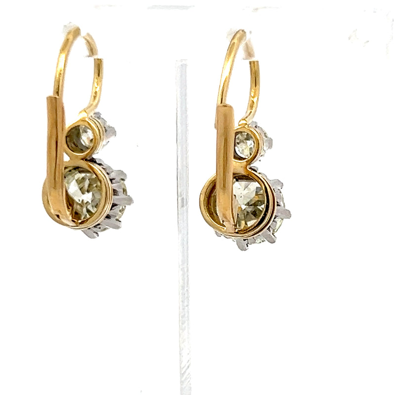 3.22 Carat Old European Q-VVS Diamond 18K Gold/Platinum Leverback Earrings