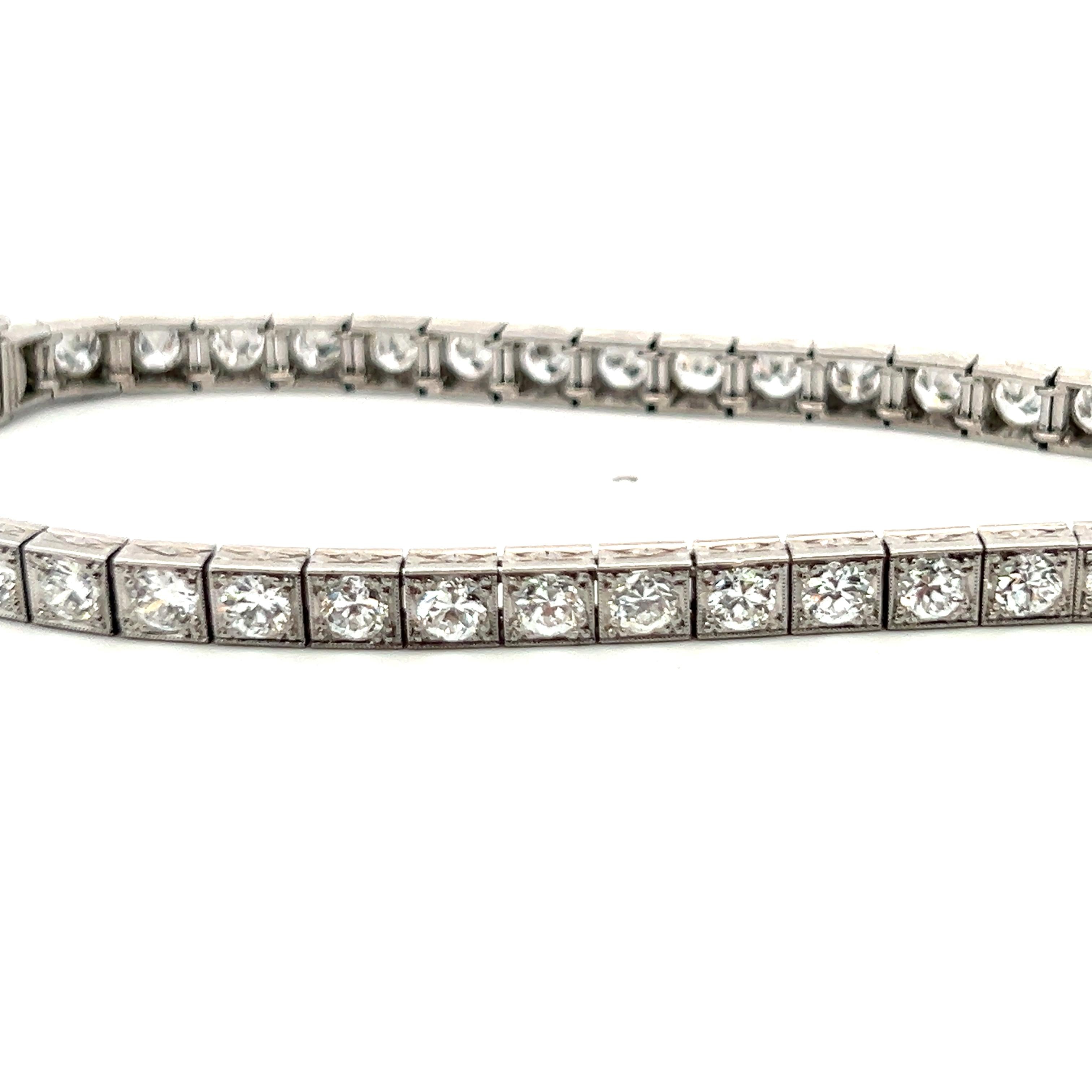 Platinum 7.00ct I VS2 Old European Cut Diamond Vintage Tennis Bracelet 7.25”