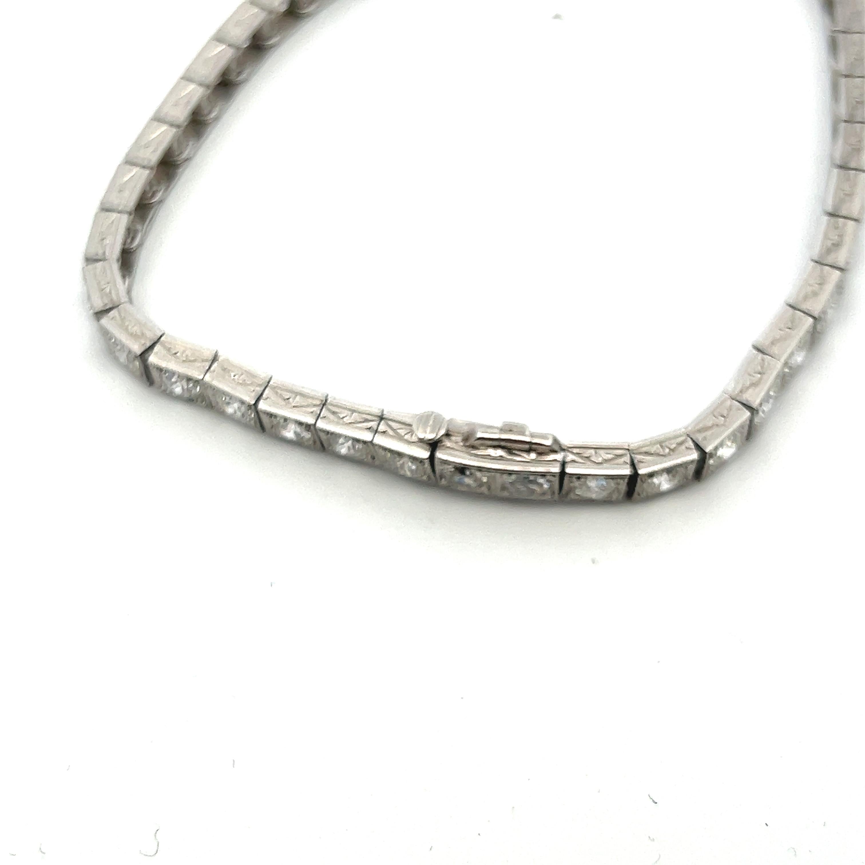 Platinum 7.00ct I VS2 Old European Cut Diamond Vintage Tennis Bracelet 7.25”