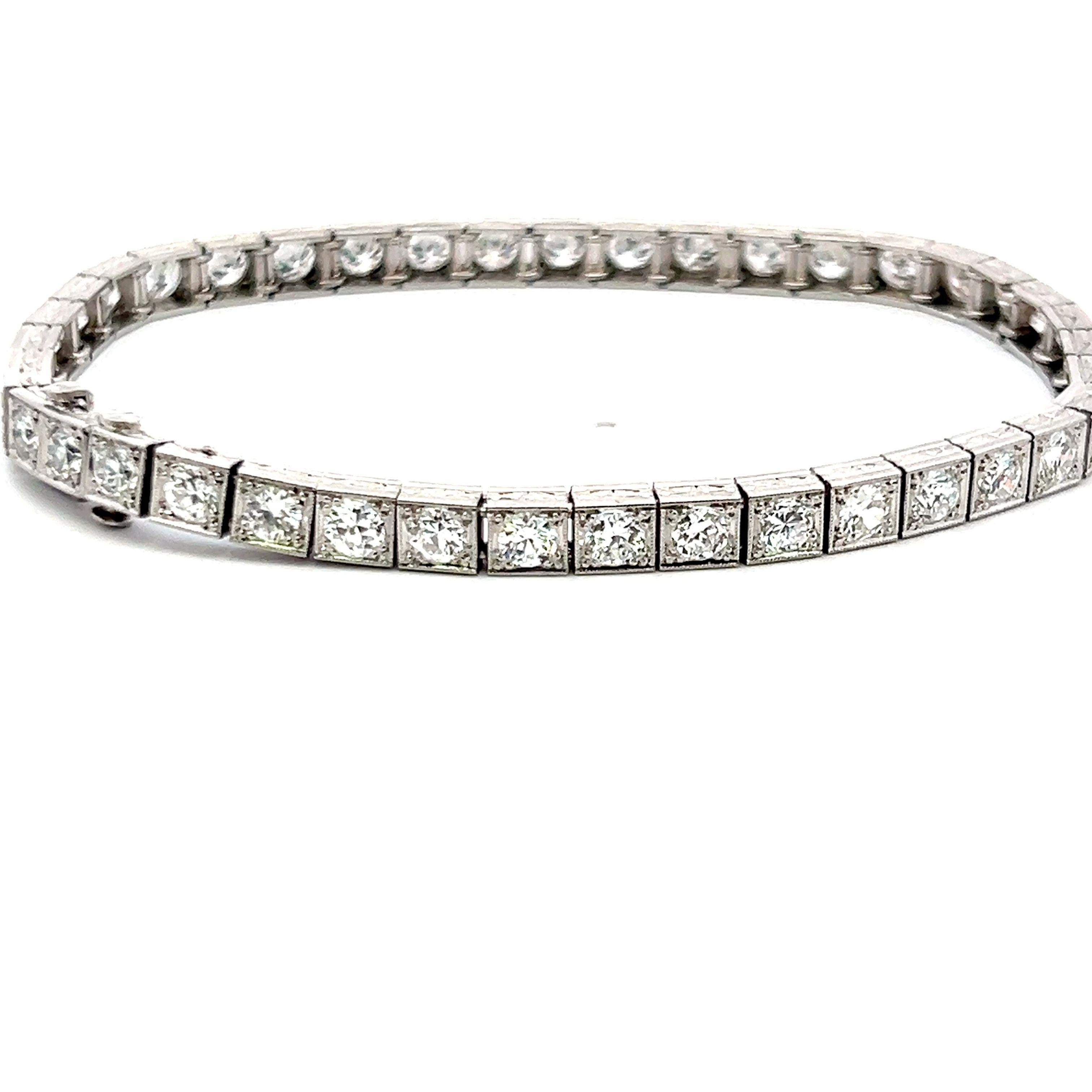 Platinum 7.00ct I VS2 Old European Cut Diamond Vintage Tennis Bracelet 7.25”
