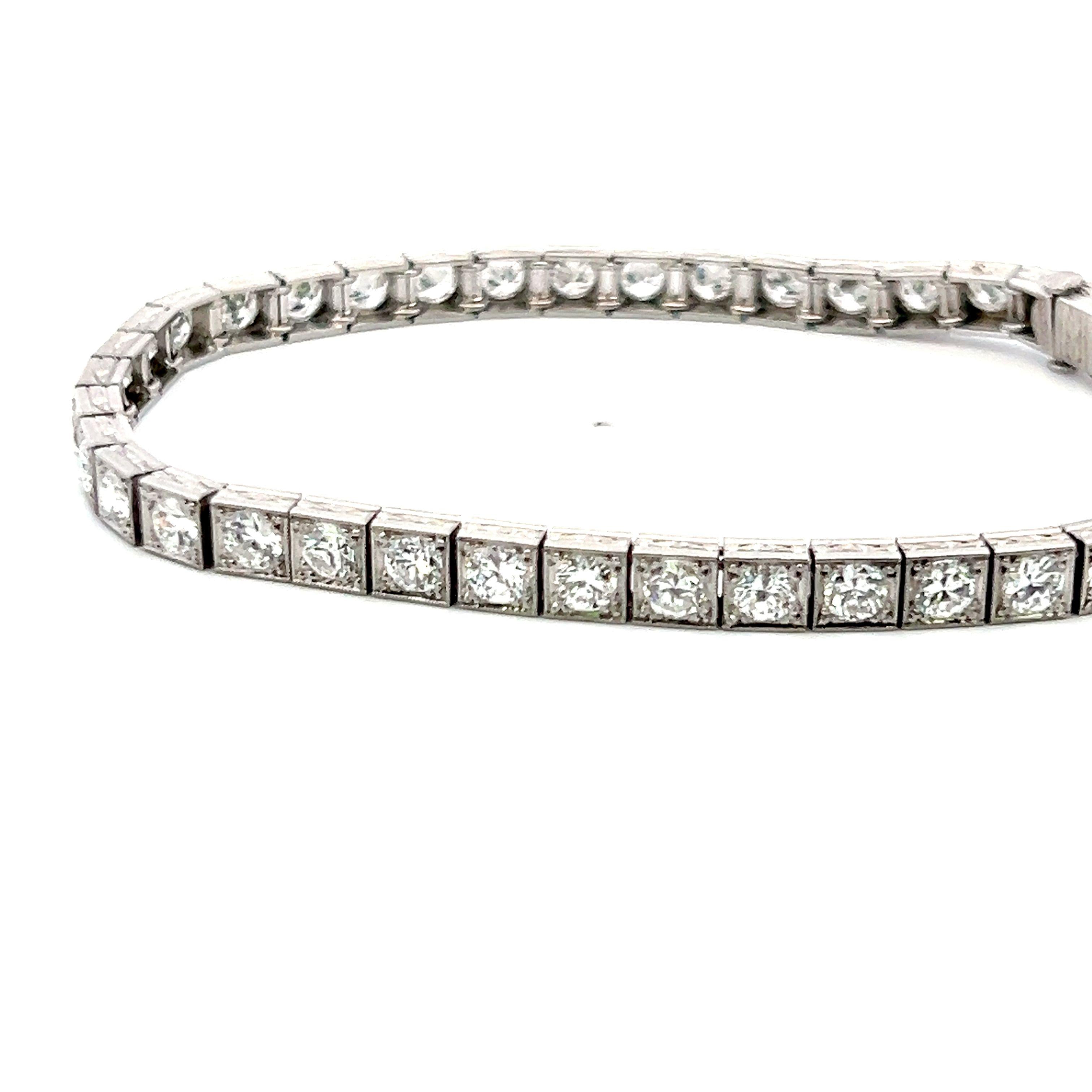 Platinum 7.00ct I VS2 Old European Cut Diamond Vintage Tennis Bracelet 7.25”