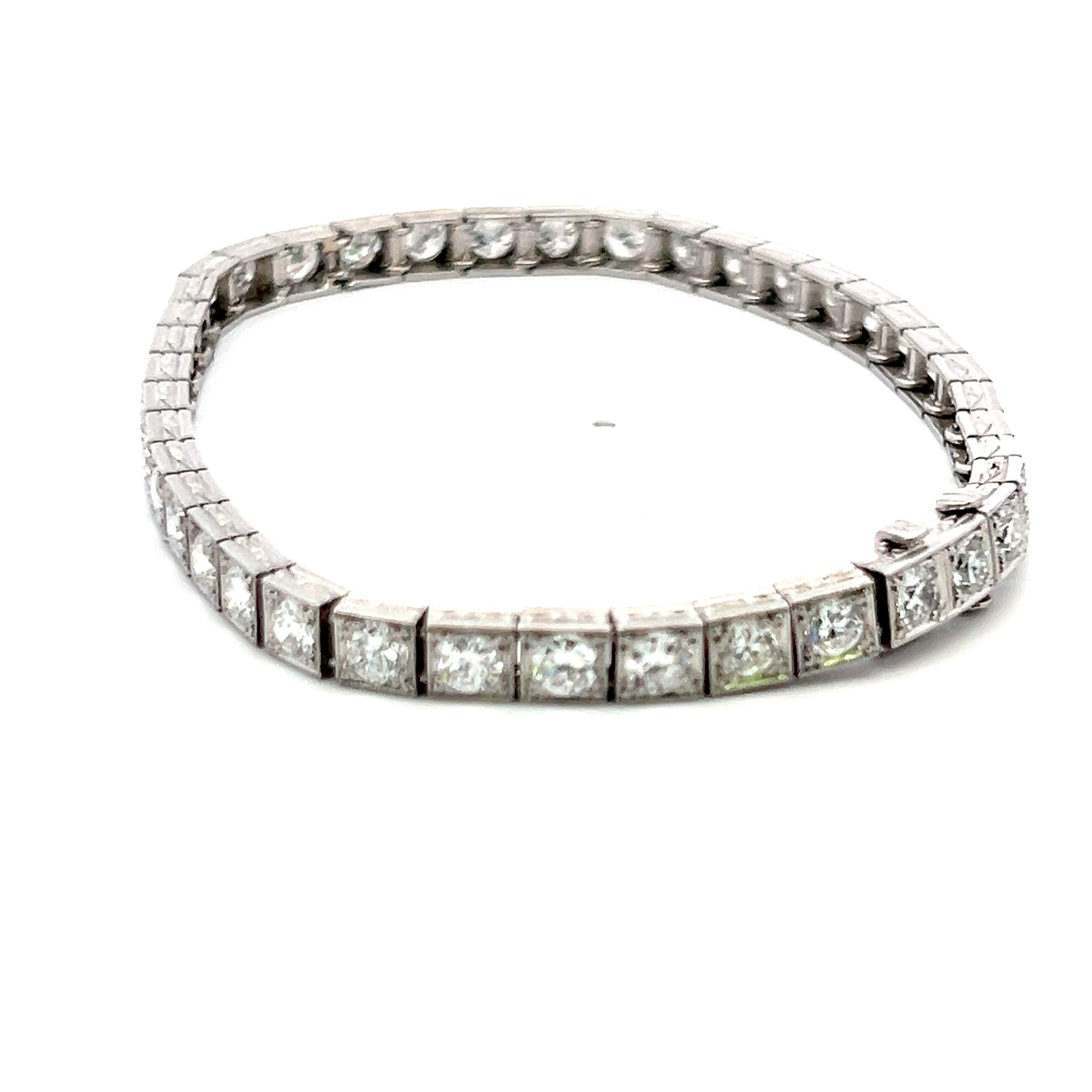 Platinum 7.00ct I VS2 Old European Cut Diamond Vintage Tennis Bracelet 7.25”