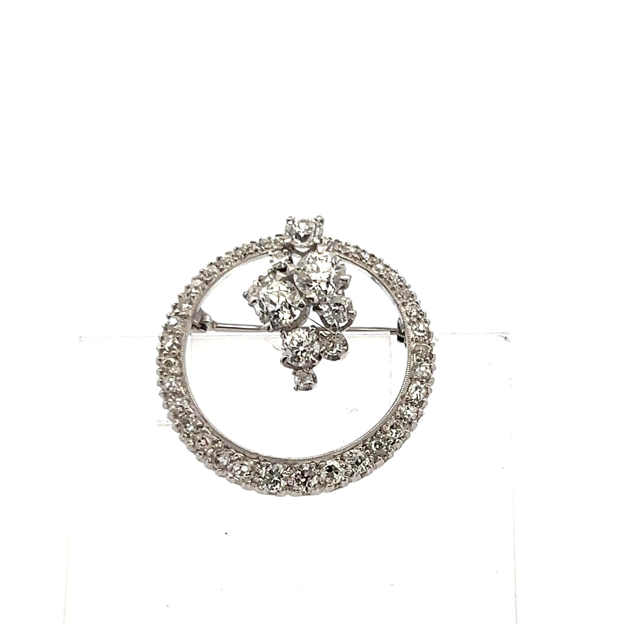 3.00 Carat Old European Cut I-H SI1-SI2 Diamond Platinum Pin