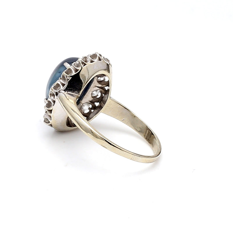 6.50 Carat Sapphire 1.00 Carat Round Brilliant Diamond 10K White Gold Halo Ring