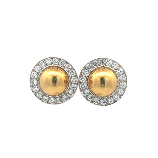 David Webb 4.32ct Diamond Halo 18K Yellow Gold Round Clip-On Earrings