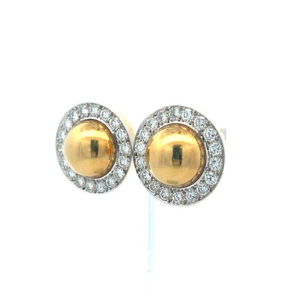David Webb 4.32ct Diamond Halo 18K Yellow Gold Round Clip-On Earrings
