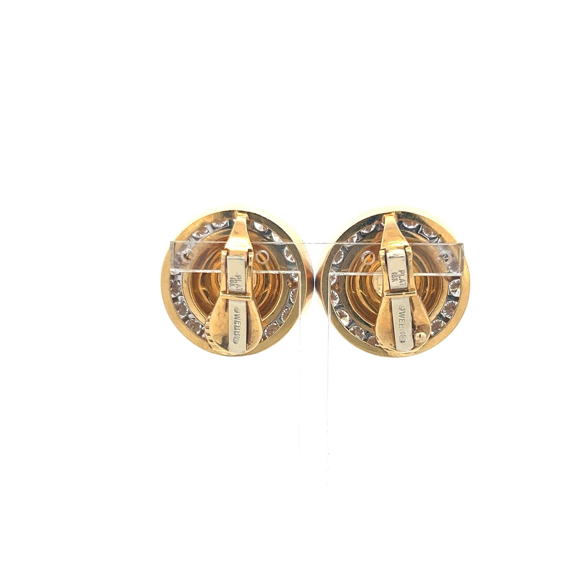 David Webb 4.32ct Diamond Halo 18K Yellow Gold Round Clip-On Earrings