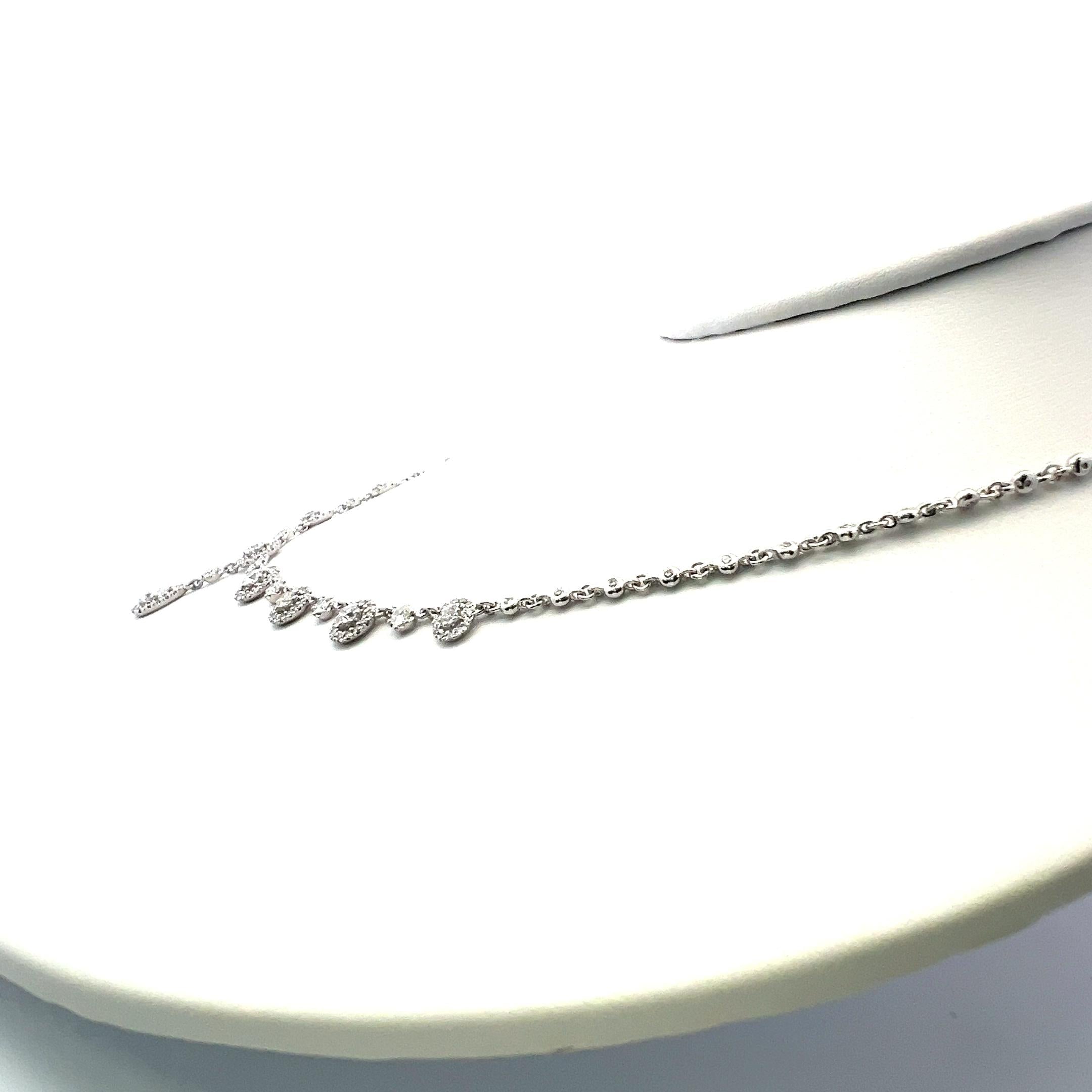 3.11 Carat Diamond Halo Drop Necklace in 18K White Gold with Pear & Round Accent