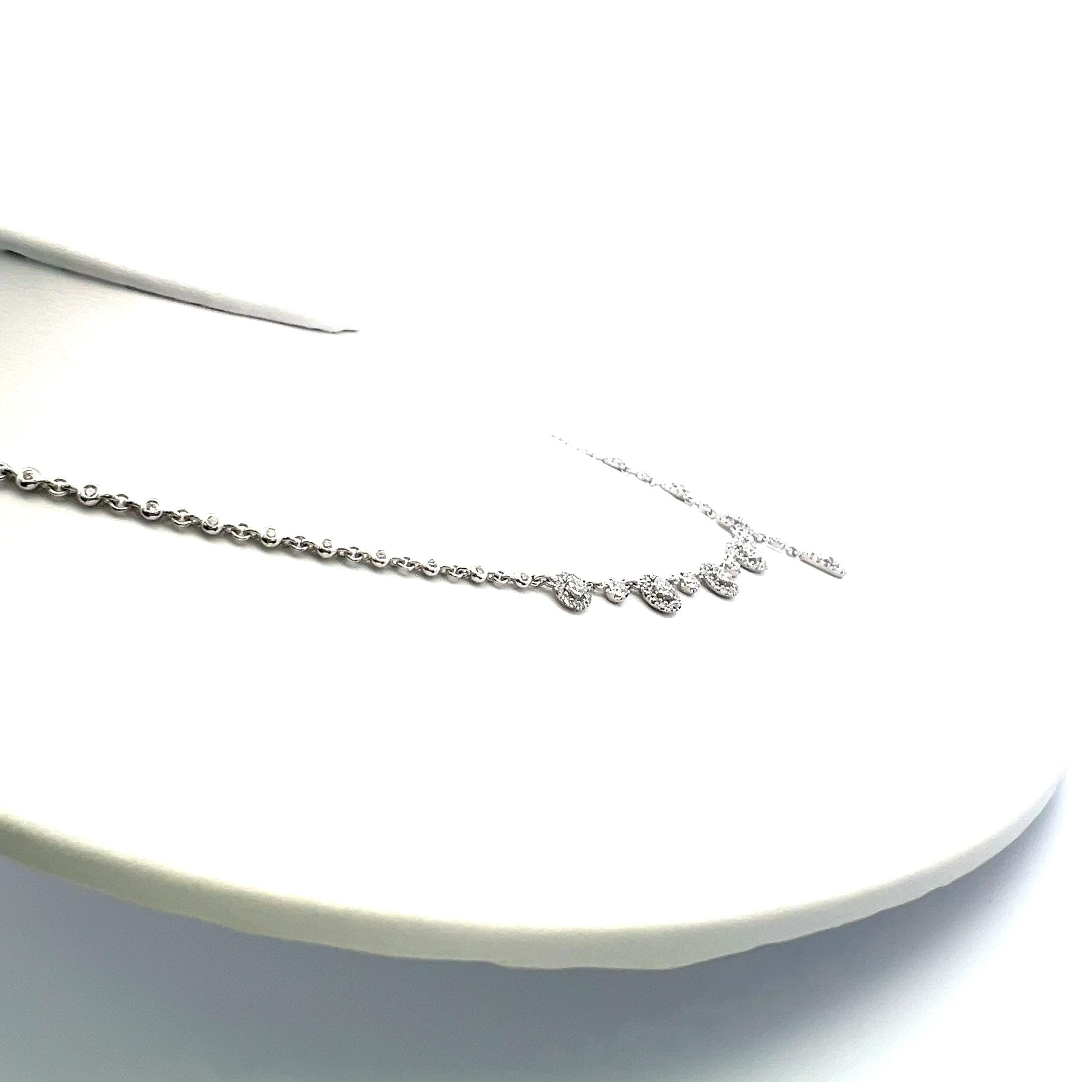 3.11 Carat Diamond Halo Drop Necklace in 18K White Gold with Pear & Round Accent