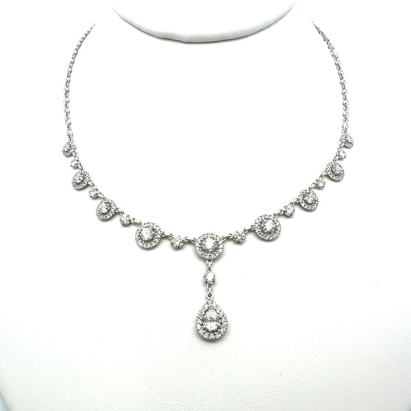 3.11 Carat Diamond Halo Drop Necklace in 18K White Gold with Pear & Round Accent