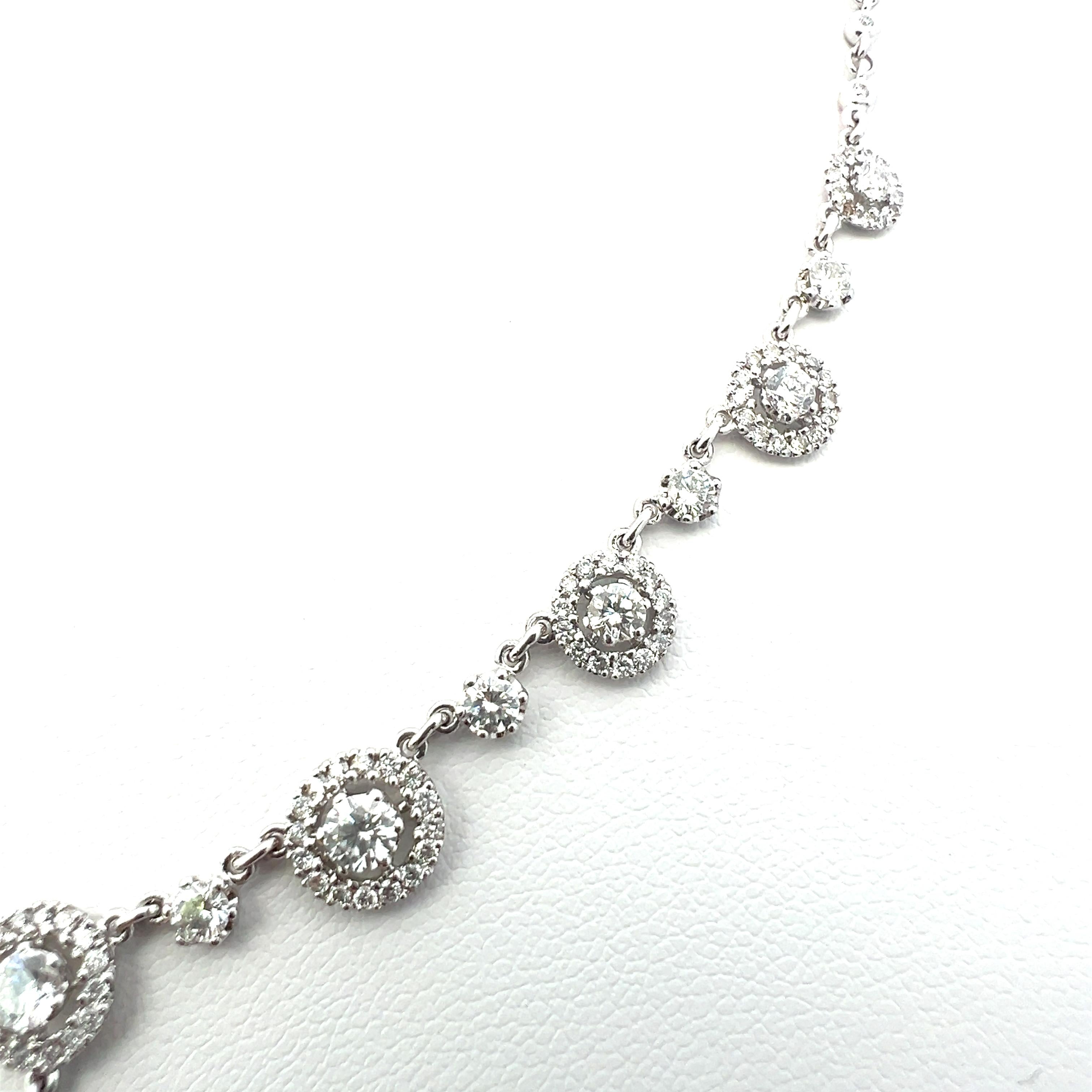 3.11 Carat Diamond Halo Drop Necklace in 18K White Gold with Pear & Round Accent