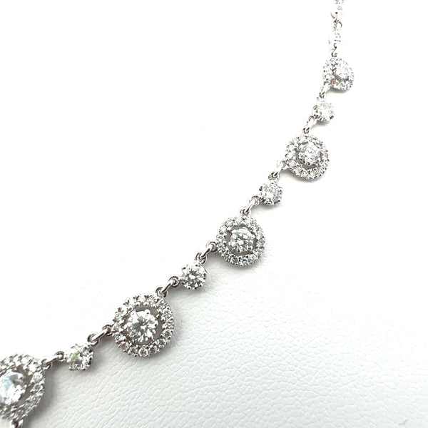 3.11 Carat Diamond Halo Drop Necklace in 18K White Gold with Pear & Round Accent