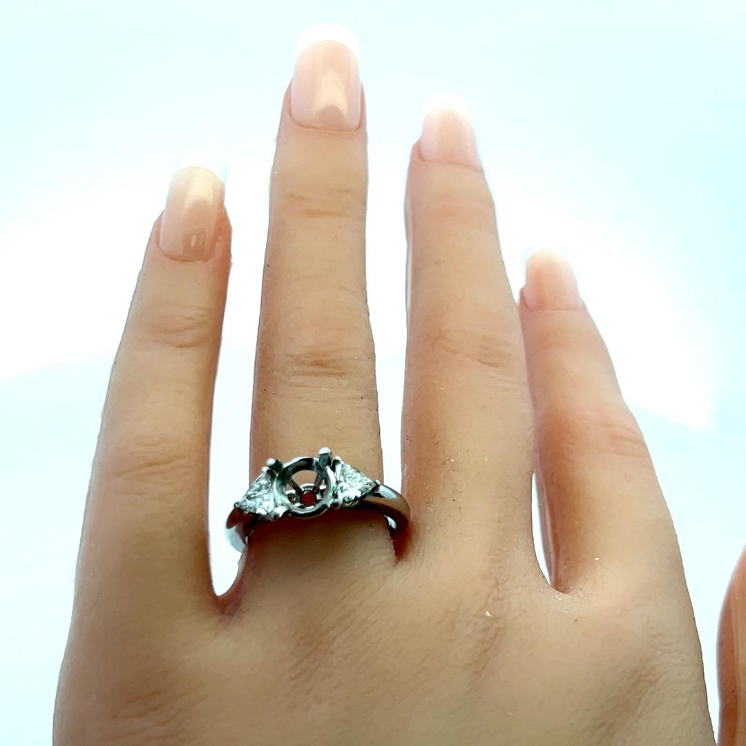 Cartier Diamond Semi Mount Ring 18K White Gold Trillion G VS1 Vintage Setting