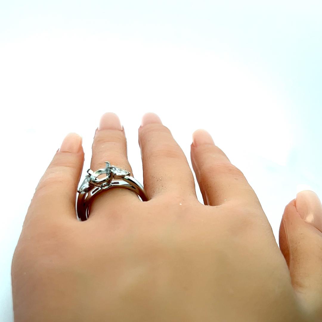 Cartier Diamond Semi Mount Ring 18K White Gold Trillion G VS1 Vintage Setting