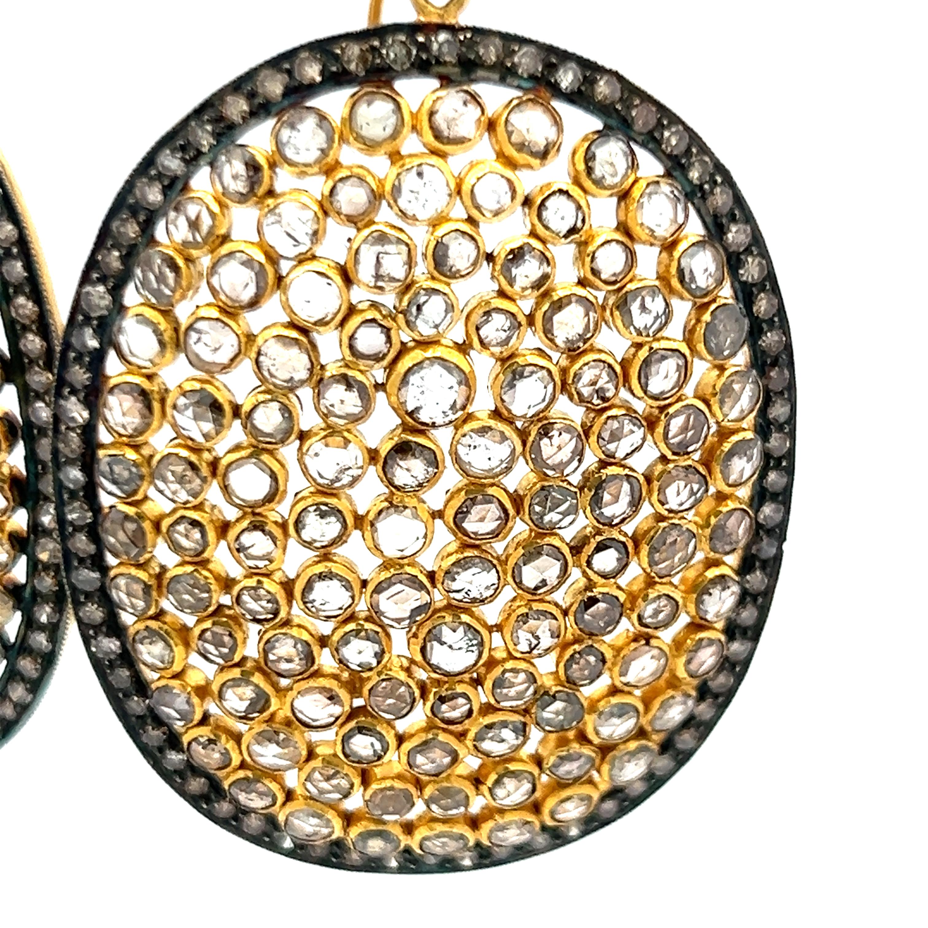 Estate 18K Yellow Gold Dangling Earrings with 7.32ct Round & Rose Cut Diamonds