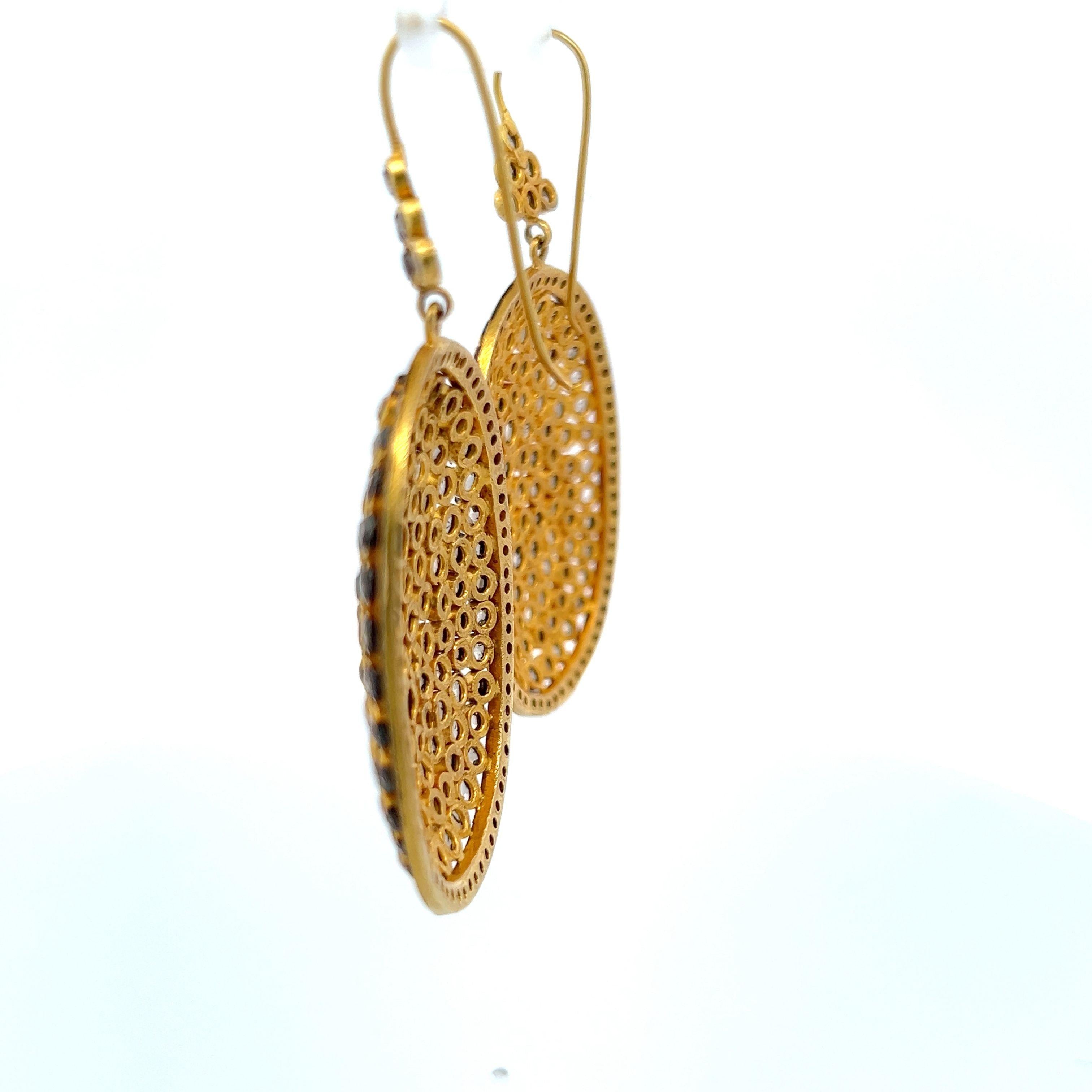 Estate 18K Yellow Gold Dangling Earrings with 7.32ct Round & Rose Cut Diamonds
