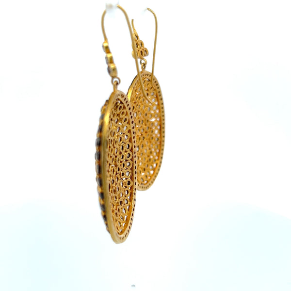 7.32 Carat Rose Cut and Round Diamond 18 Karat Yellow Gold Dangling Earrings