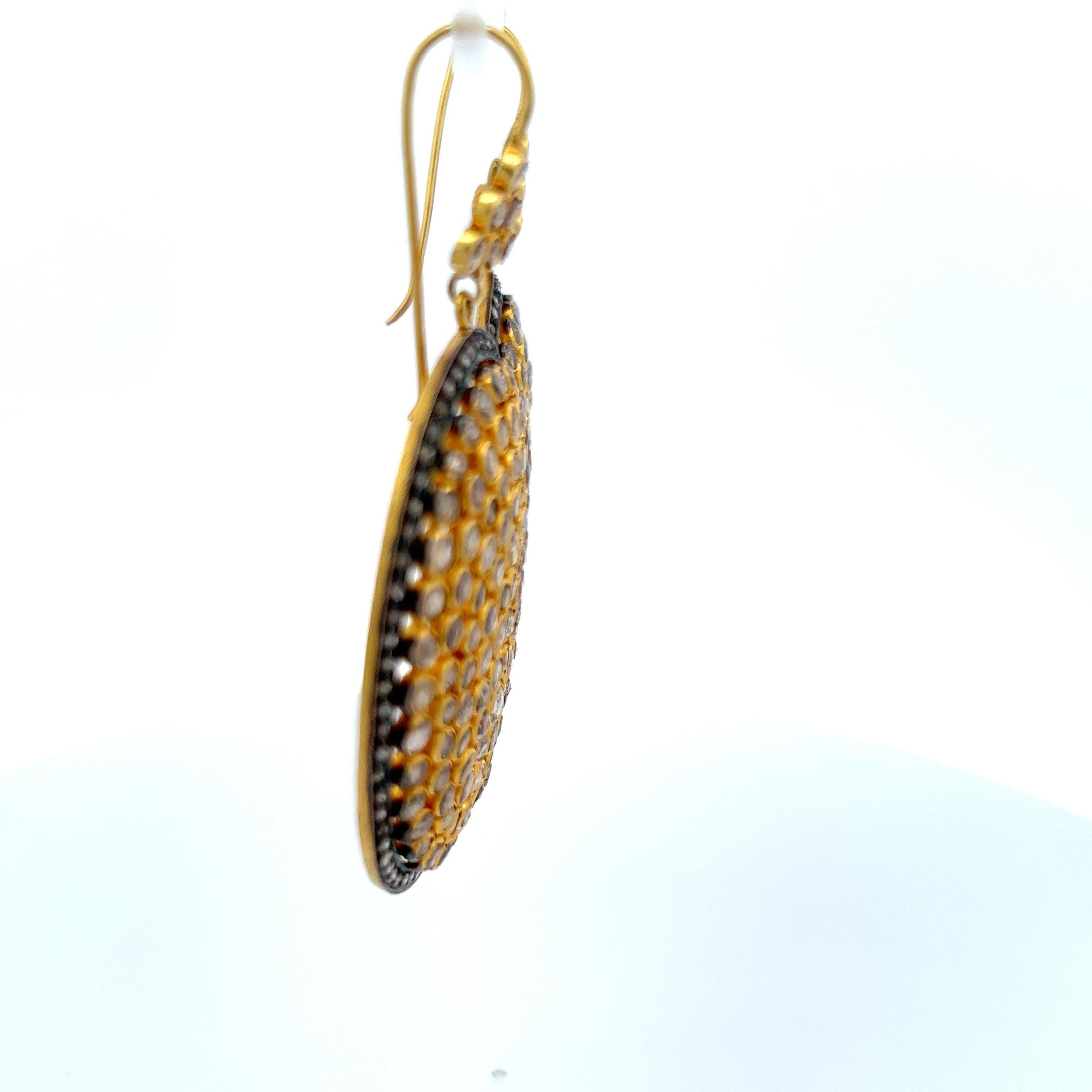 Estate 18K Yellow Gold Dangling Earrings with 7.32ct Round & Rose Cut Diamonds