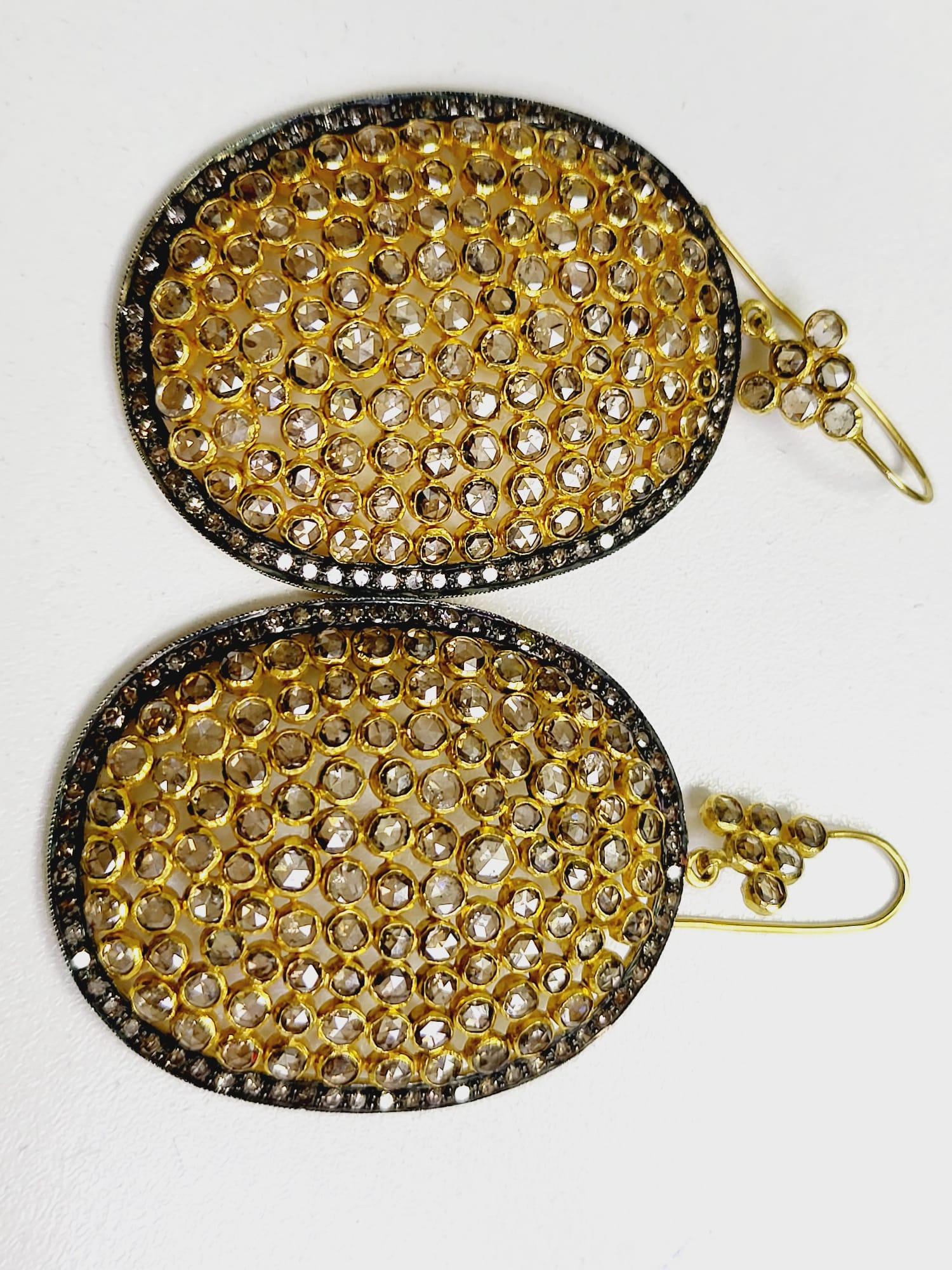 Estate 18K Yellow Gold Dangling Earrings with 7.32ct Round & Rose Cut Diamonds