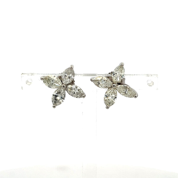 3.05ct Marquise Diamond Floral Stud Earrings in 14K White Gold H VS1